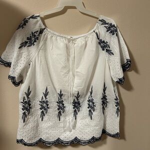 Embroidered White and Black Women's Top